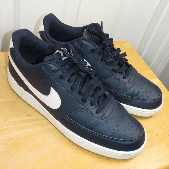 Nike Men's Navy Leather Court Vision Sneakers Men's Size 11.5 - FZ5547-400 - Picture 1 of 6